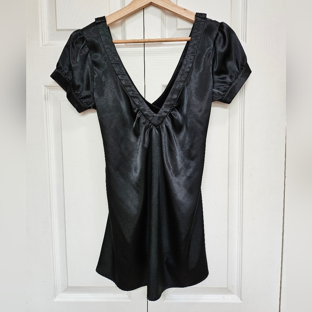 Buffalo David Bitton Black Satin Cross-Back Top Size Small
